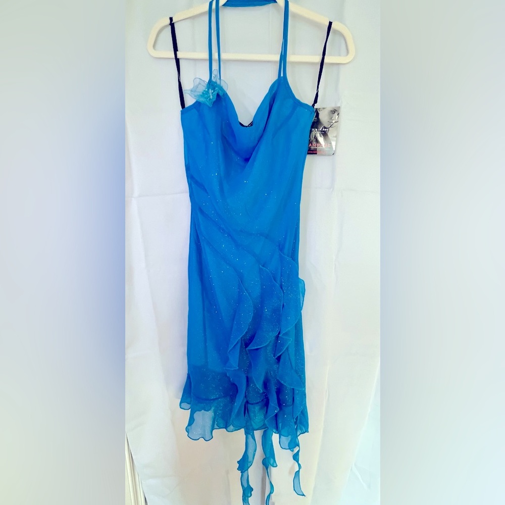 Y2K Rampage Vibrant Blue Dress with Glitter Accents Cross strap back size 5